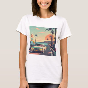 T-shirt Voiture vintage de style rétro sur la plage