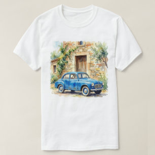 T-shirt Voiture Vintage près d'un cottage en pierre