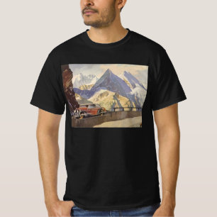 T-shirt Voiture Vintage sur Mountain Road en hiver avec ne