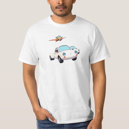 T-Shirt - Voitures blanches avec un bel avion sur  (Devant)