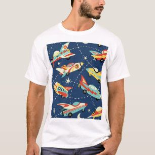 T-shirt Voitures spatiales : Bleu foncé Vintage.