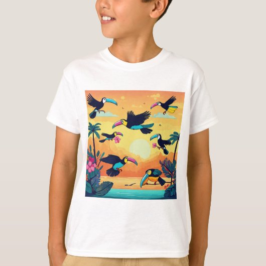 T-shirt Vol de fantaisie : Les Toucans de dessin (Devant)