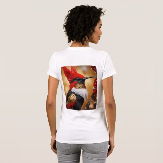 T-shirt " Vol du colibri rouge, blanc et noir (Dos entier)