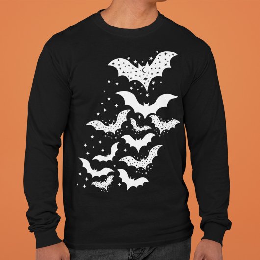 T-shirt Voler Halloween Galaxy Bats blancs et étoiles