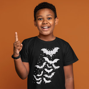 T-shirt Voler Halloween Galaxy Bats blancs et étoiles