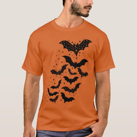 T-shirt Voler Halloween Galaxy chauves-souris et étoiles (Devant)