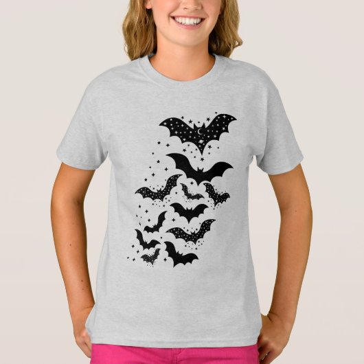 T-shirt Voler Halloween Galaxy chauves-souris et étoiles (Devant)