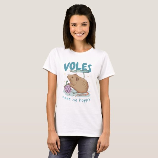 T-SHIRT VOLES MAKE ME HAPPY, CUTE LITTLE RODENT WITH GRAPE (Devant entier)