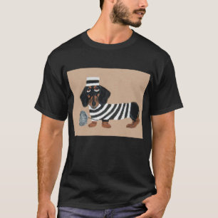 T-shirt Voleur de friandises teckel noir et marron oiseau
