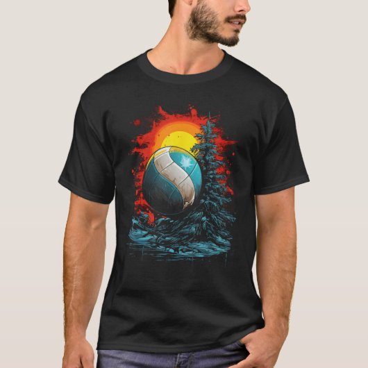 T-shirt Volleyball Coucher de soleil Graphique Tee - shirt (Devant)