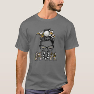 T-shirt Volleyball Maman Leopard Messy Bun Amusant Maman M