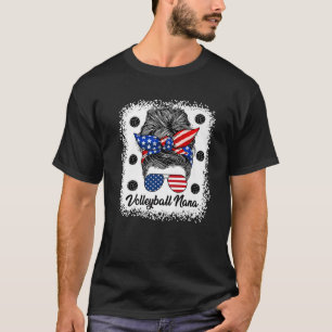 T-shirt Volleyball Nana Messy Bun États-Unis Drapeaux