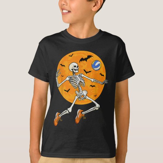 T-shirt Volleyball Skeleton Soky Boys Halloween Volleyball (Devant)