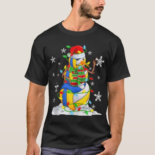 T-shirt Volleyball Snowman Christmas Tree Lights Xma  (Devant)