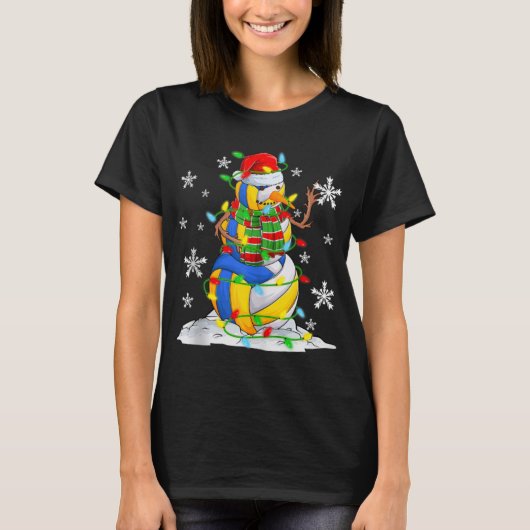 T-shirt Volleyball Snowman Christmas Tree Lights Xma (Devant)