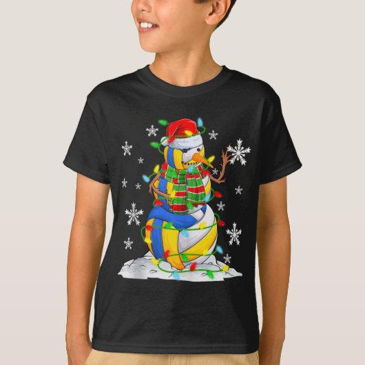 T-shirt Volleyball Snowman Christmas Tree Lights Xma  (Devant)