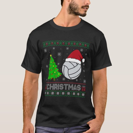 T-shirt Volleyball Xmas Arbre Éclairage de Noël moche sueu (Devant)
