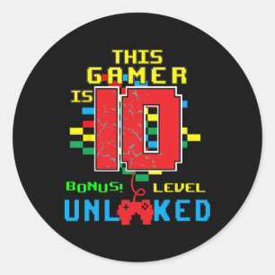 T-shirt voor 10e verjaardag Videospel Niveau 10 On Ronde Sticker