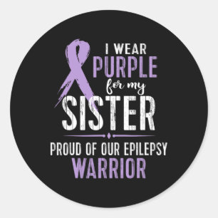 T-shirt voor epilepsiebewustzijn Mijn zus krijger Ronde Sticker