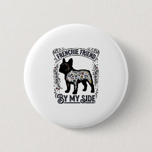 T-shirt voor Franse Bulldog Vintage bloemendesign Ronde Button 5,7 Cm