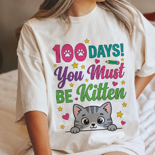 T-shirt voor leraren met kitten voor 100 dagen sch
