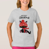 T-shirt voor meisjes met een kat en kerstgroet (Voorkant)