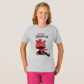 T-shirt voor meisjes met een kat en kerstgroet (Voorkant volledig)