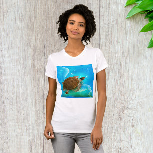 T-shirt voor vrouwen met zwemmende schildpad
