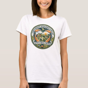 T-shirt voor vrouwen over aardbevingshulp en veerk