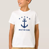 T-shirt Votre nom ou nom de bateau Ancre classique Bleu et (Devant)
