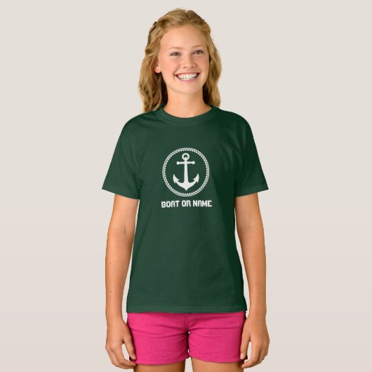 T-shirt Votre nom ou nom de bateau Sea Ancre Forest Green (Devant entier)