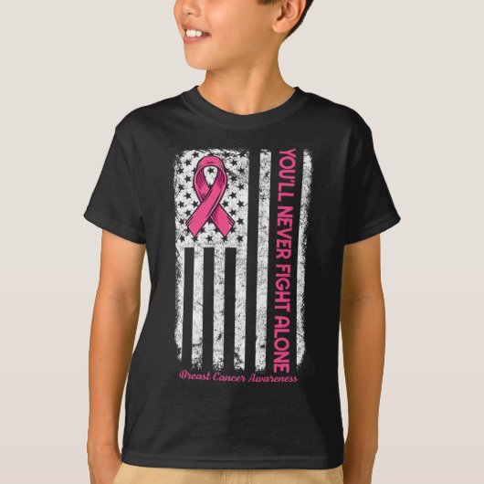 T-shirt Vous ne combattrez jamais seul Drapeau Pink Cancer (Devant)