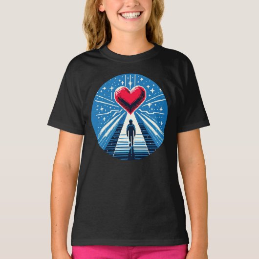 T-shirt Voyage au coeur - Design d'art pixel émotionnel (Devant)