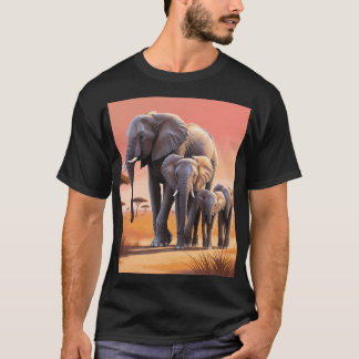 T-shirt Voyage au coucher du soleil : les éléphants sur la