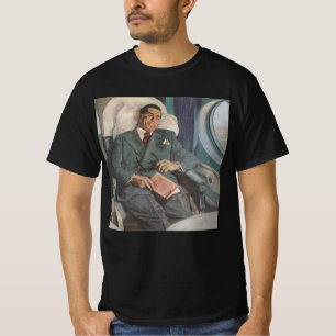 T-shirt Voyage d'affaires vintage, lecture sur l'avion