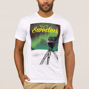 T-shirt Voyage en Suède Aurores boréales Affiche de caméra
