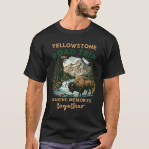 T-shirt Voyage en voiture dans le Wyoming Famille Bison Mo