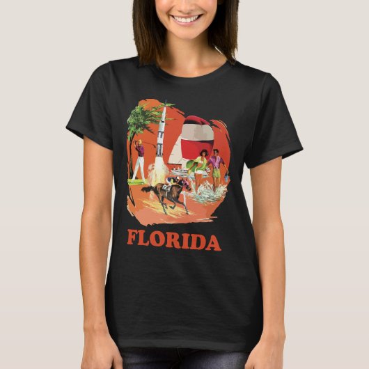 T-shirt Voyage Floride Beach Rocket Retro Rouge (Devant)