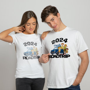 T-shirt Voyage sur route en famille 2025, Style caricatura