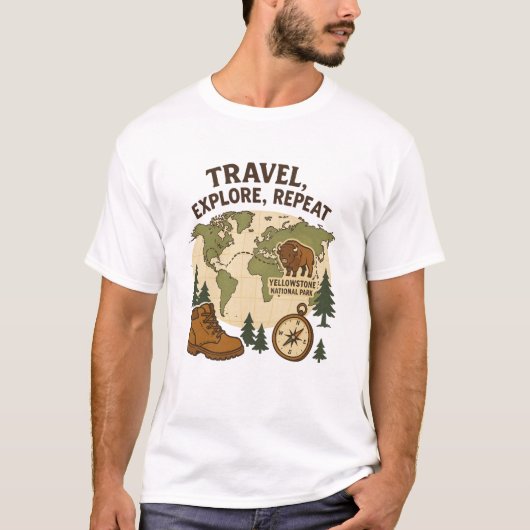 T-shirt Voyager Explorer Repeat - Parc national de Yellows (Devant)