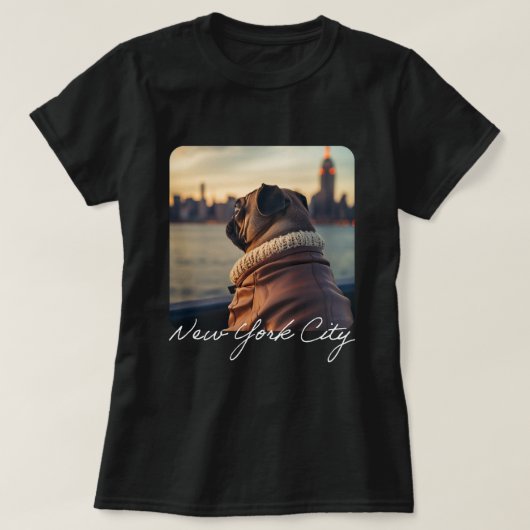 T-shirt Voyages de Carlins mignons à New York Harbour Funn (Design devant)