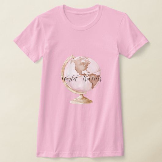 T-shirt Voyageur mondial Globe rose (Poser)
