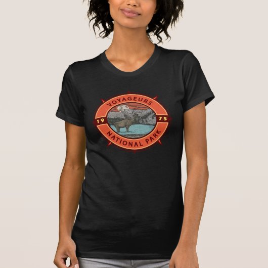 T-shirt Voyageurs Parc national Moose Retro Compass Emblem (Devant)