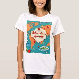 T-shirt Voyagez sur la carte du monde avec les épingles du