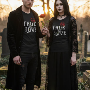 T-shirt Vrai amour Os crâniens et Fleur rouge