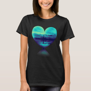 T-shirt Vue Coeur Bleu Du Paysage Avec Arbres Et Nuages