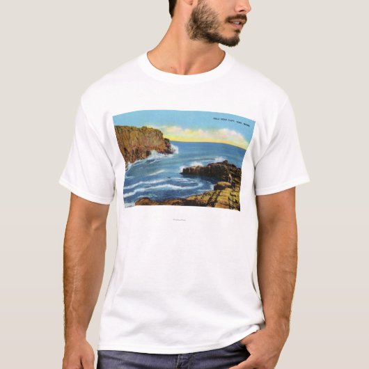 T-shirt Vue de falaise de tête chauve à la plage de York (Devant)