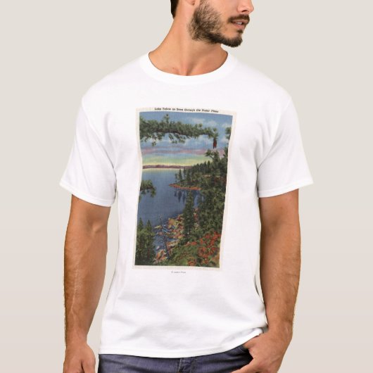 T-shirt Vue de lac par des pins de sucre (Devant)