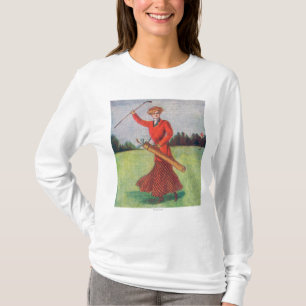 T-shirt Vue d'une femme dans jouer au golf rouge
