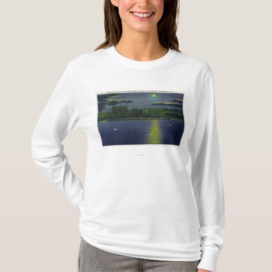 T-shirt Vue éclairée par la lune d'île et de lac (Devant)